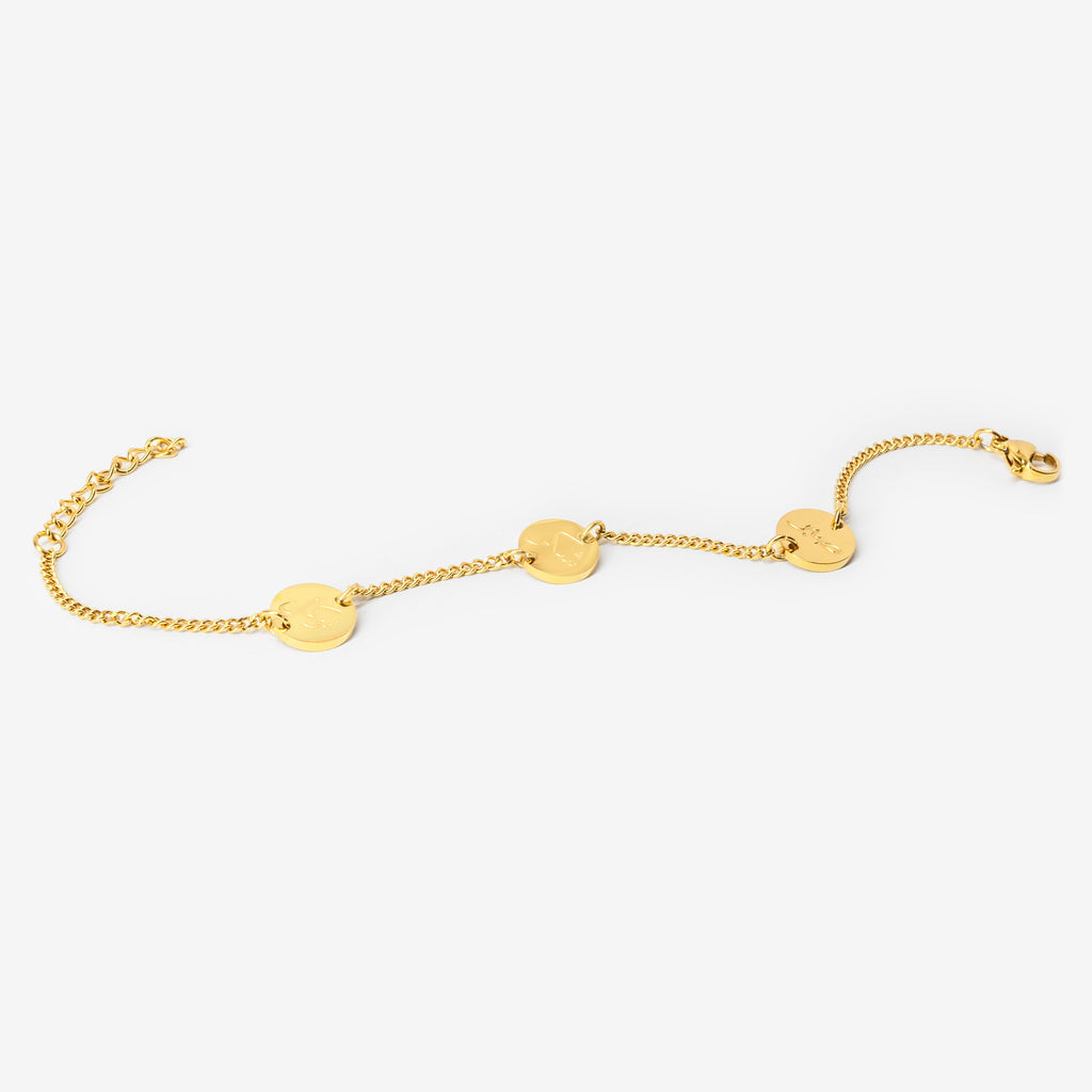 18k gold plated stainless steel sabr shukar tawakal patience, gratitude & trust in god islamic arabic bracelet by Salaam Gallery, elegant and affordable jewelry