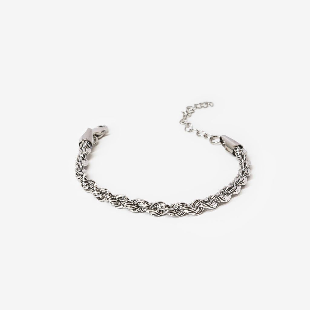 silver stainless steel essential rope chain bracelet by Salaam Gallery, elegant and affordable jewelry